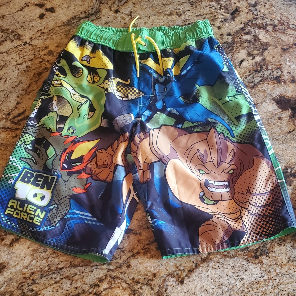 Cartoon Network Boys Swim Shorts Green and Brown Character Print